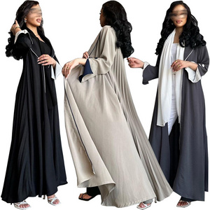 2879 Kuwii 2023 New Design Islamic Clothing Satin Hand made Pearls Dubai Abaya Women Muslim Dress Open Modest Abaya