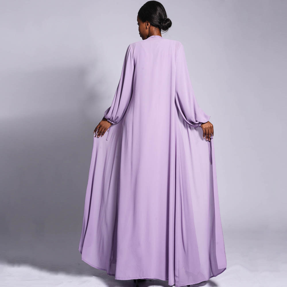 5108 Kuwii Women Abaya Dubai 2023 Rhinestone Chiffon Outer Solid Color Ladies Saudi Arabia Abaya Designs Open Abaya