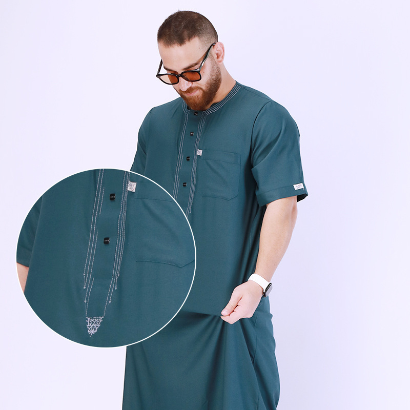 6055 Kuwii Arab Robe Plus Size Robe Muslim Men thobe with Zipper Pocket Men islamic Clothing Al Aseel Muslim Thobe For Men