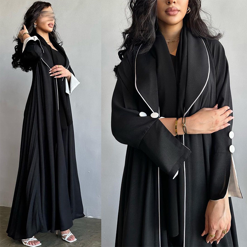 2879 Kuwii 2023 New Design Islamic Clothing Satin Hand made Pearls Dubai Abaya Women Muslim Dress Open Modest Abaya