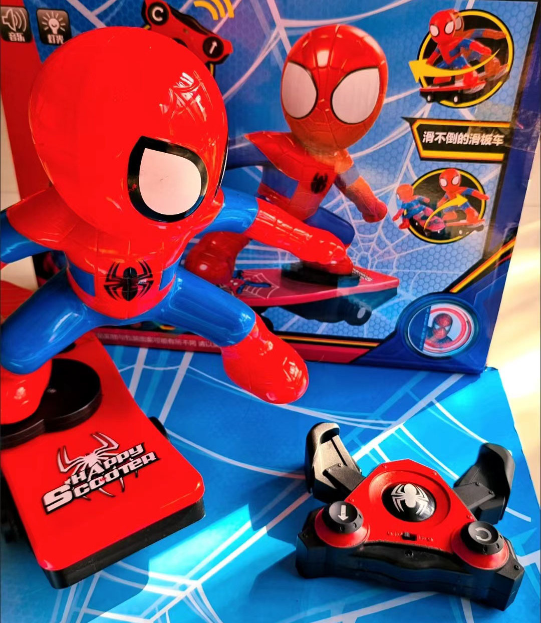 Wholesale Spider Man Stunt Kick Scooter 360 Degree Rotation Tumbling Electric Radio-Controlled Car Children's Toy