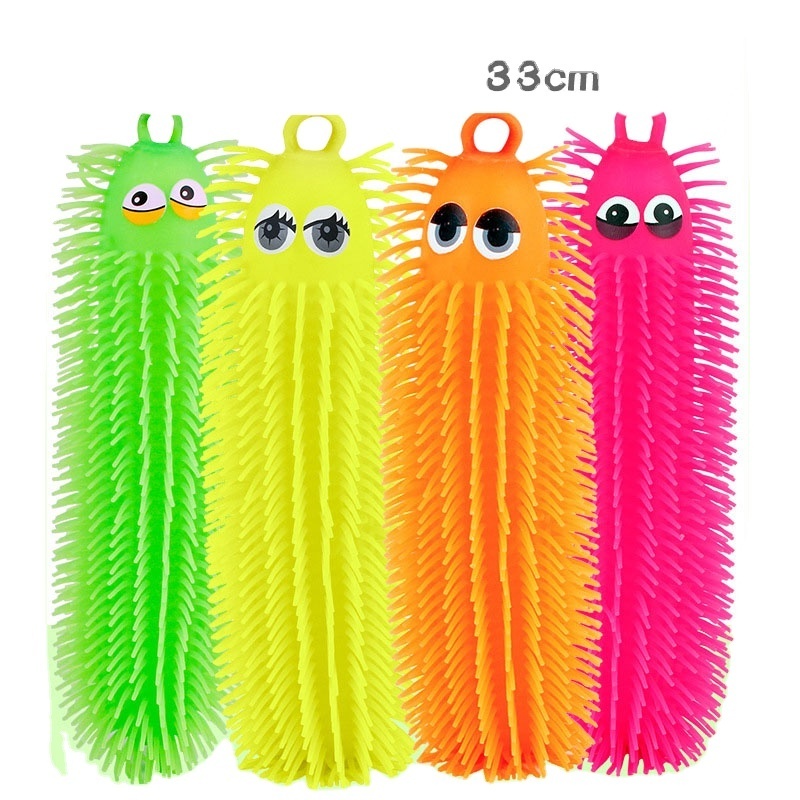 2023 Chinese Cheap Toys TPR Glowing Decompression Caterpillar Squishy Toy Light Puffer Ball For Kids