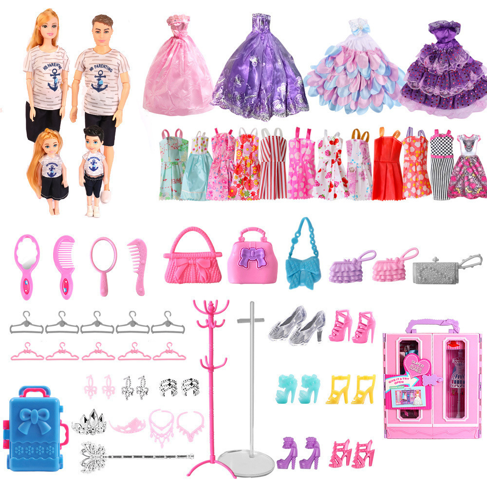 Fashionable Girl Play House Makeup Toy Dress up Princess Doll Variety Wardrobe Pink Portable Wardrobe Birthday Gift