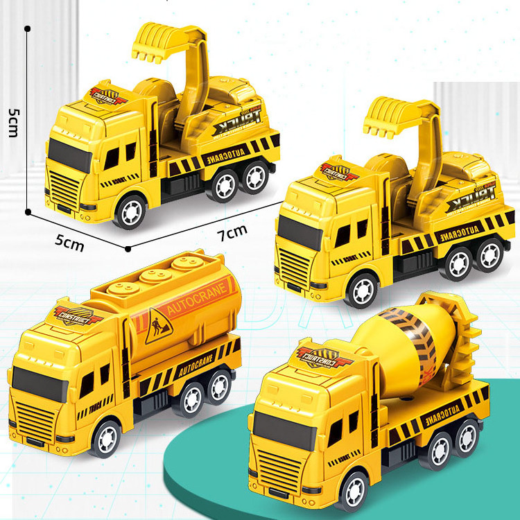 Low Price Children's Pull-Back Toy Car Cartoon Engineering Cement Mixer Truck Excavator Car Model Boy