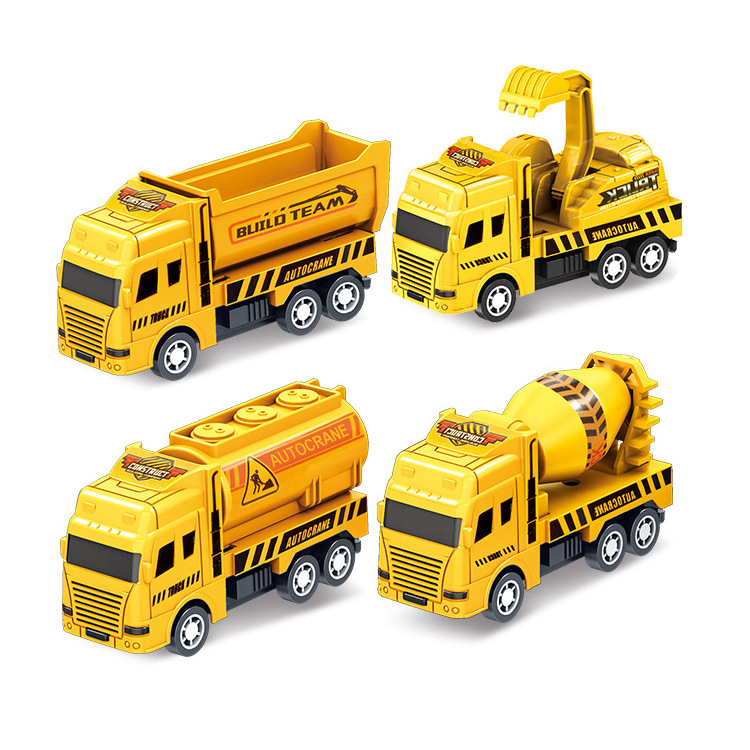 Low Price Children's Pull-Back Toy Car Cartoon Engineering Cement Mixer Truck Excavator Car Model Boy