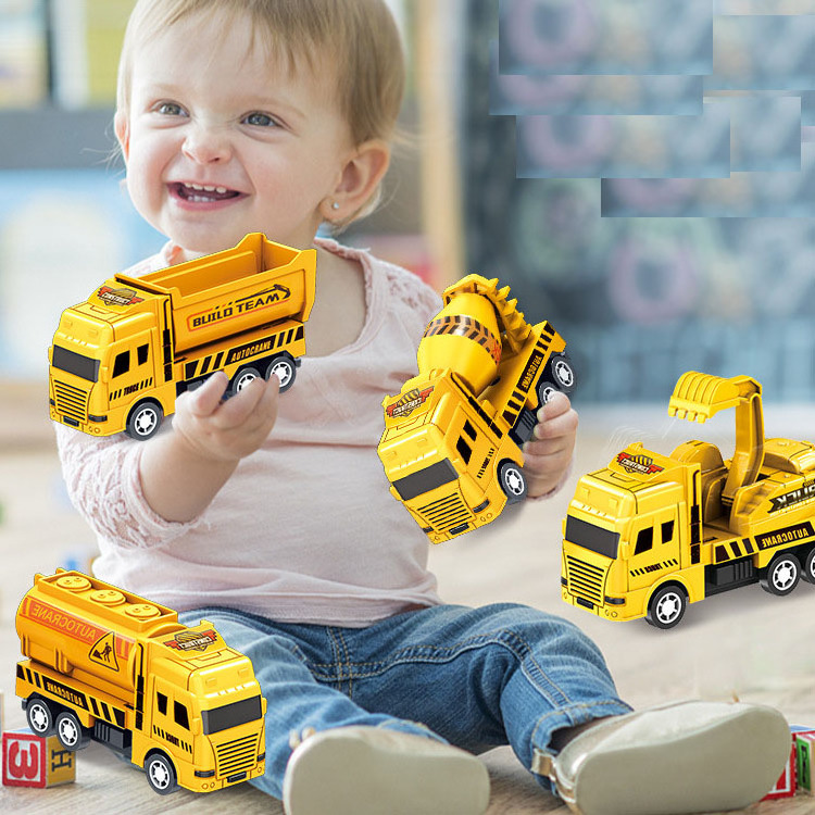 Low Price Children's Pull-Back Toy Car Cartoon Engineering Cement Mixer Truck Excavator Car Model Boy