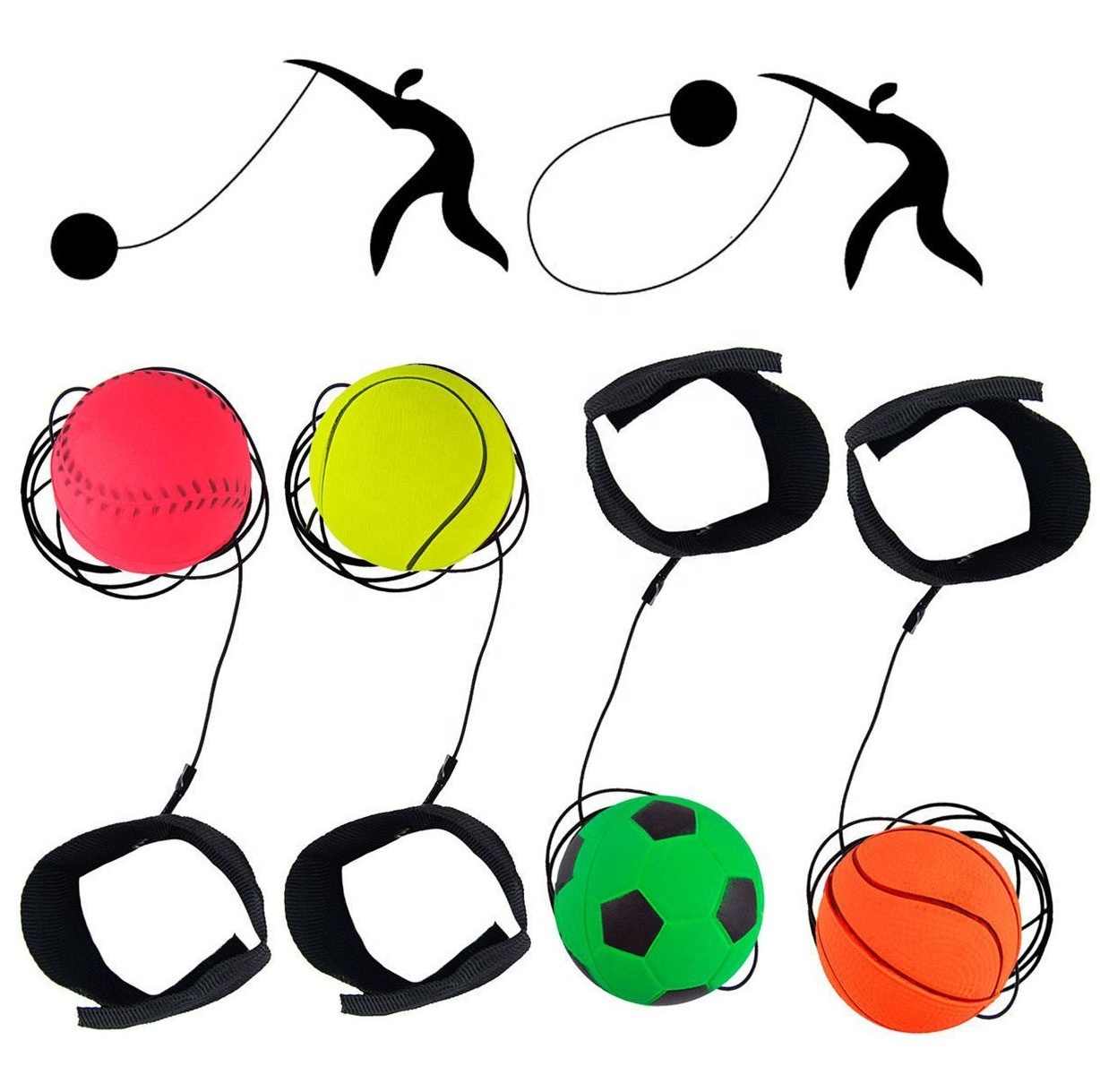 2024 Ama zon  6.3cm High Bounce Tennis Rubber Wrist Band Return Rubber Ball With String Hand Finger Stiffness Relief Wrist Bounc