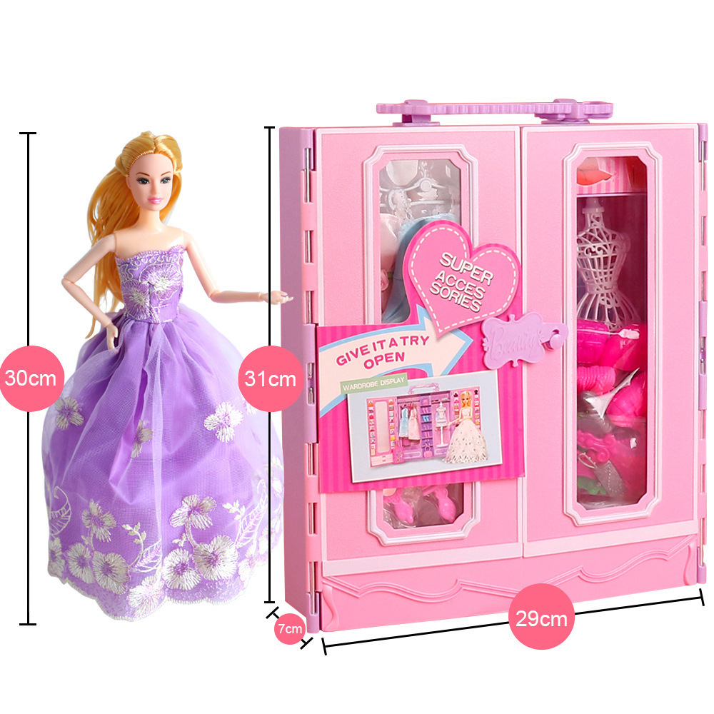 Fashionable Girl Play House Makeup Toy Dress up Princess Doll Variety Wardrobe Pink Portable Wardrobe Birthday Gift