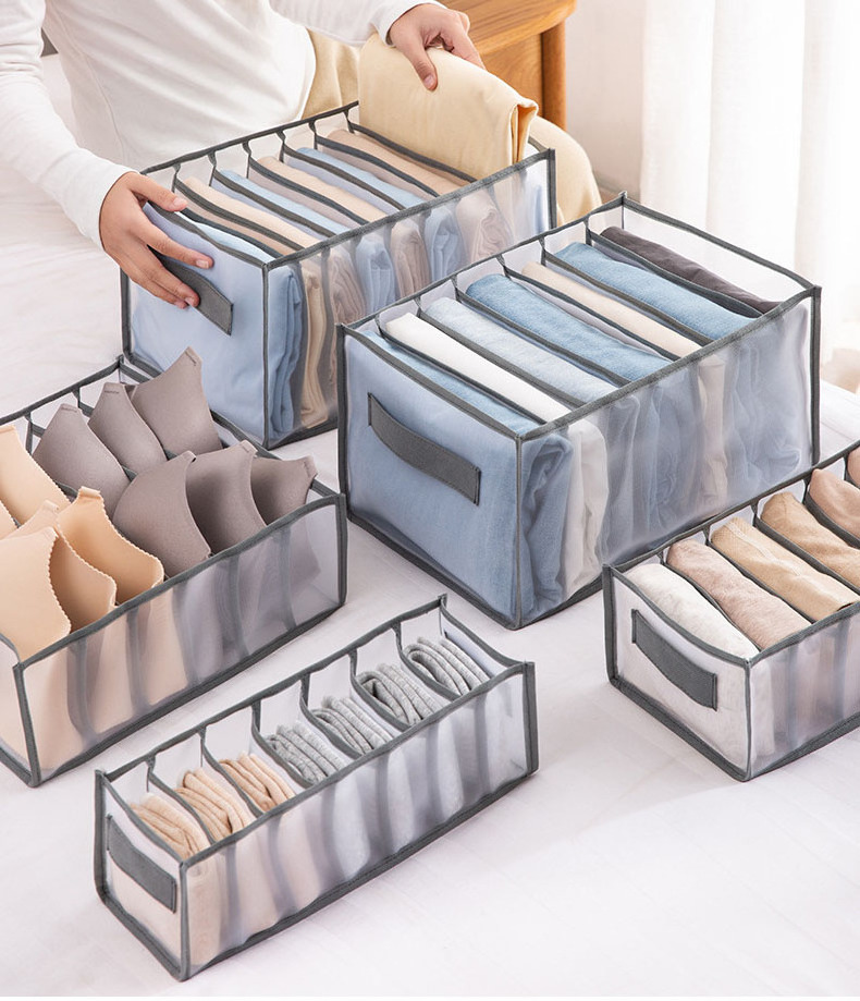 2023 Ama zon Hot Selling Folding Nylon Mesh Organizers 7 Grids Storage Box For Bedroom Self Storage Units