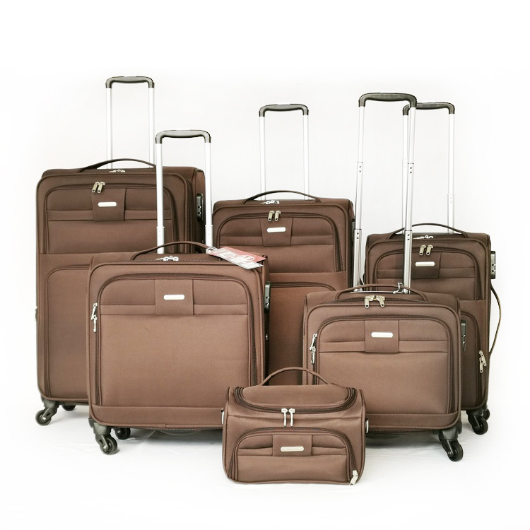 high level nylon 4 pcs soft side valise pilot trolley case 6 pcs  carry on suitcase set