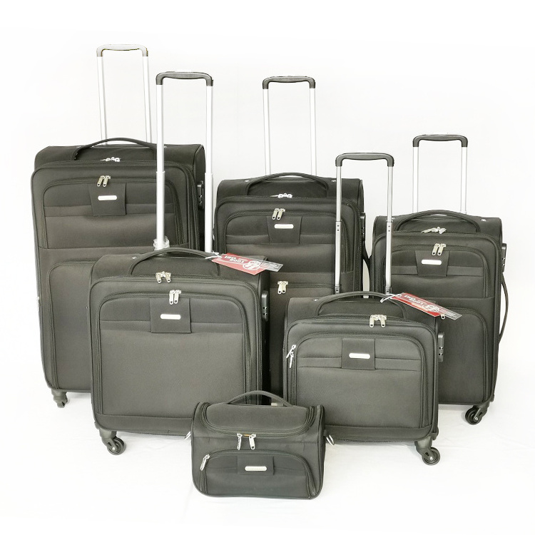 high level nylon 4 pcs soft side valise pilot trolley case 6 pcs  carry on suitcase set