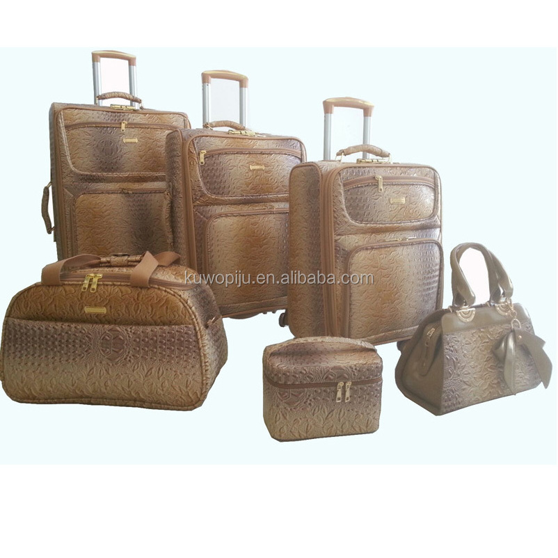 pu leather brown crocodile Suitcase Rolling Luggage Tote Bag Set