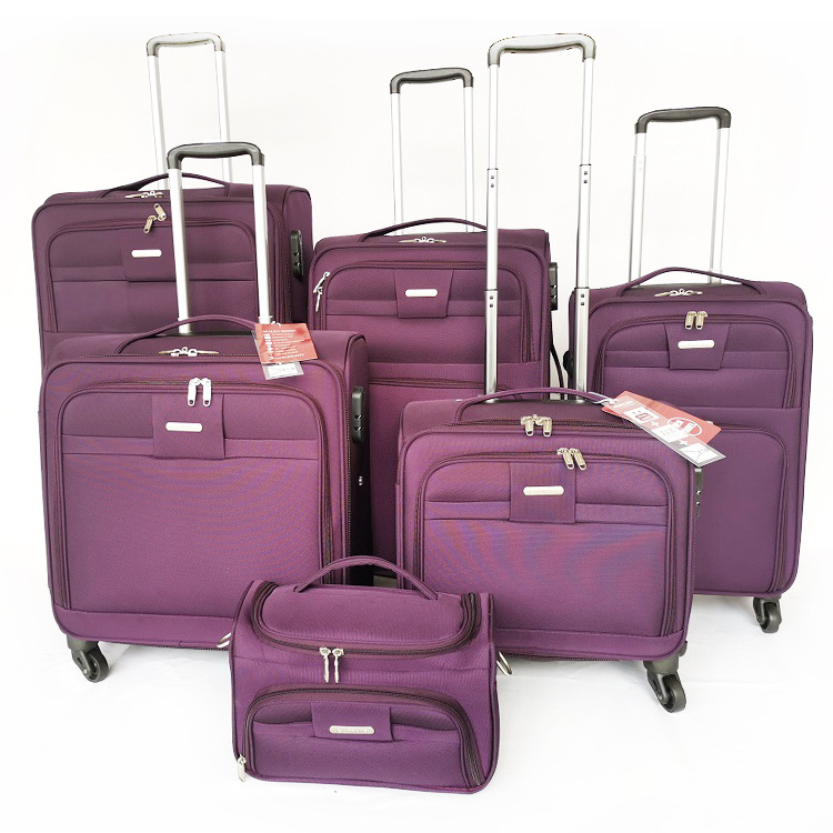 high level nylon 4 pcs soft side valise pilot trolley case 6 pcs  carry on suitcase set