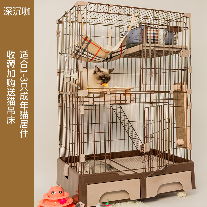 3-layer Metal Large Universal Wheel Removable Stainless Steel Wire Cat House Cage With Litter Box And Storage Box