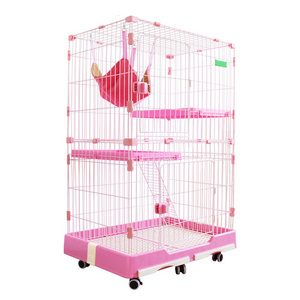 The fine quality stainless steel wire wire PP plastic cat cages with wheelscat house