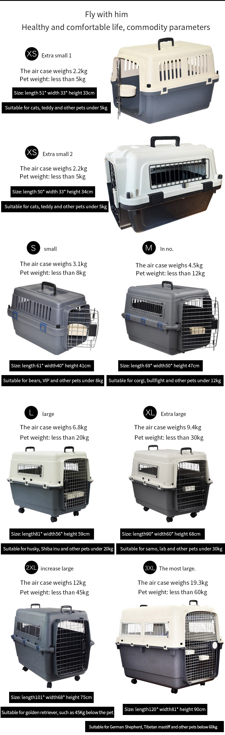 Airline Approved Portable Plastic Large Air Travel Kennel Pet Dog Cat Carrier Crate Cage