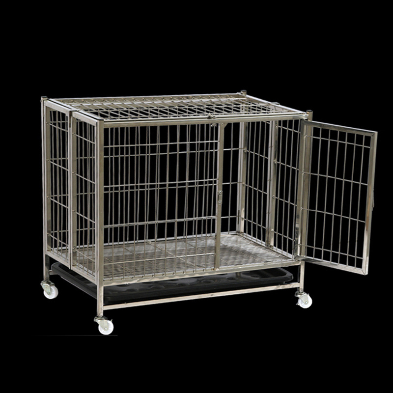 Indoor dog kennels cages 30.8 inches fold stainless steel with roof stainless steel dog cage with wheels