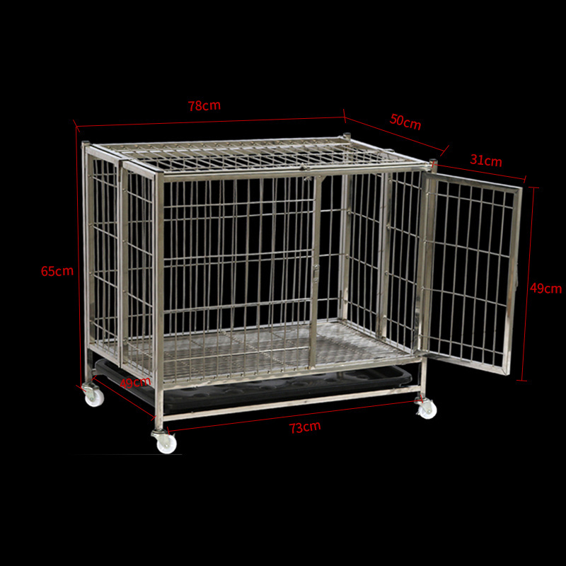 Indoor dog kennels cages 30.8 inches fold stainless steel with roof stainless steel dog cage with wheels