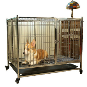 Indoor dog kennels cages 30.8 inches fold stainless steel with roof stainless steel dog cage with wheels