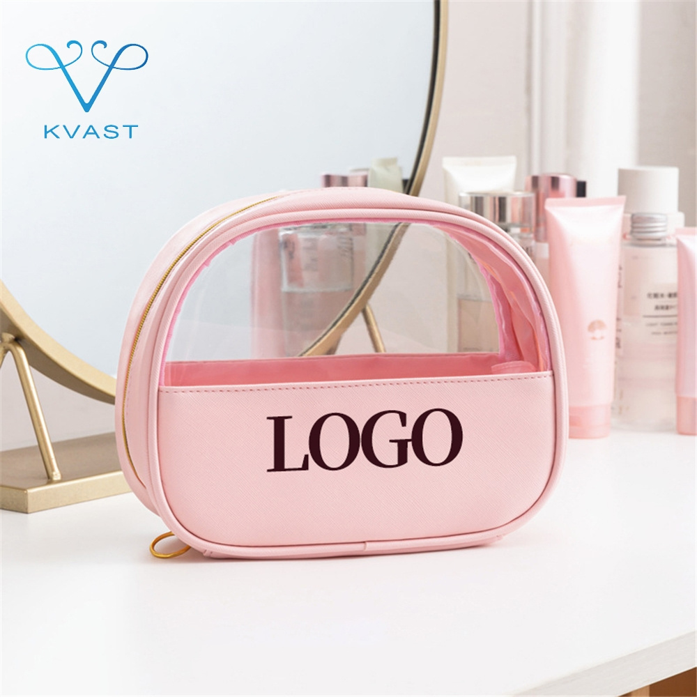 custom logo fashion pink pvc plastic transparent clear zipper kids travel wash toiletry pouch makeup cosmetic bag with zipper