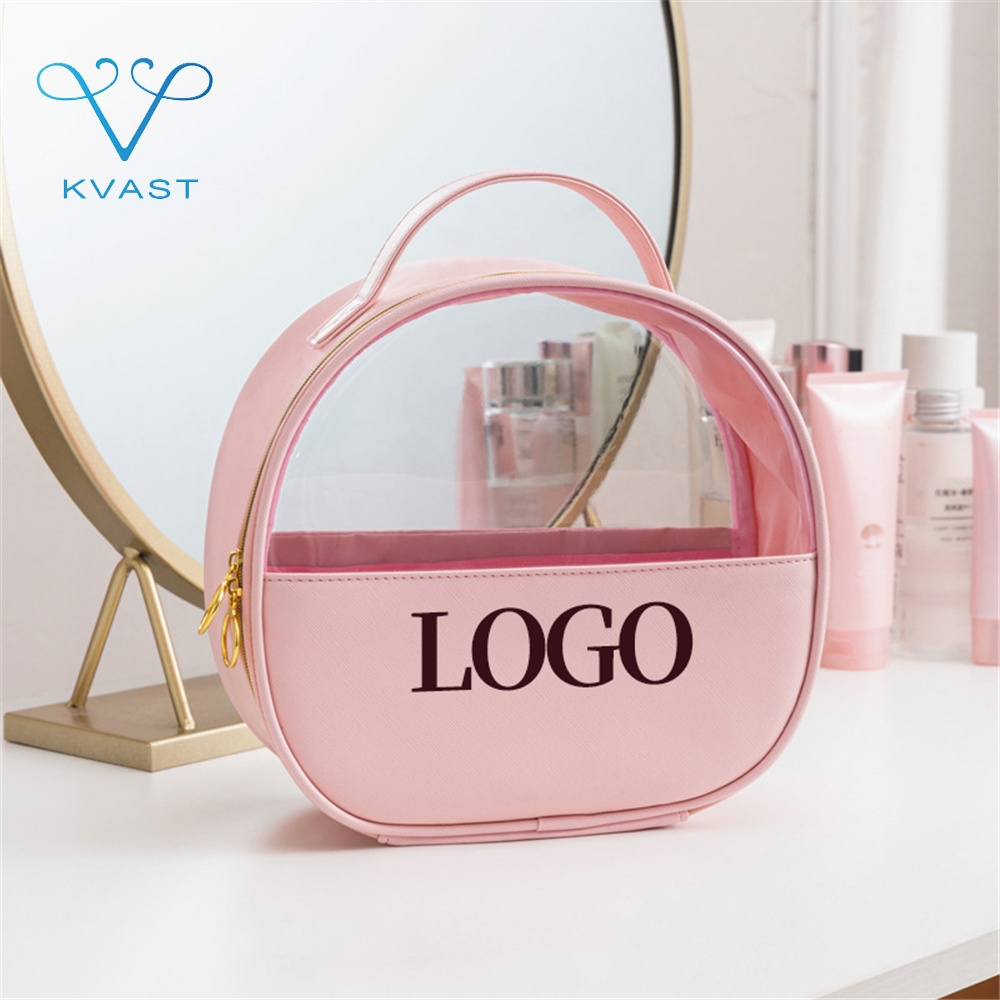 custom logo fashion pink pvc plastic transparent clear zipper kids travel wash toiletry pouch makeup cosmetic bag with zipper