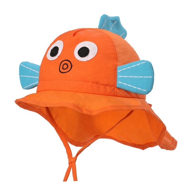 Kaavie wholesale baby kids carton goldfish character hat summer bucket flap sun cap baby uv hat