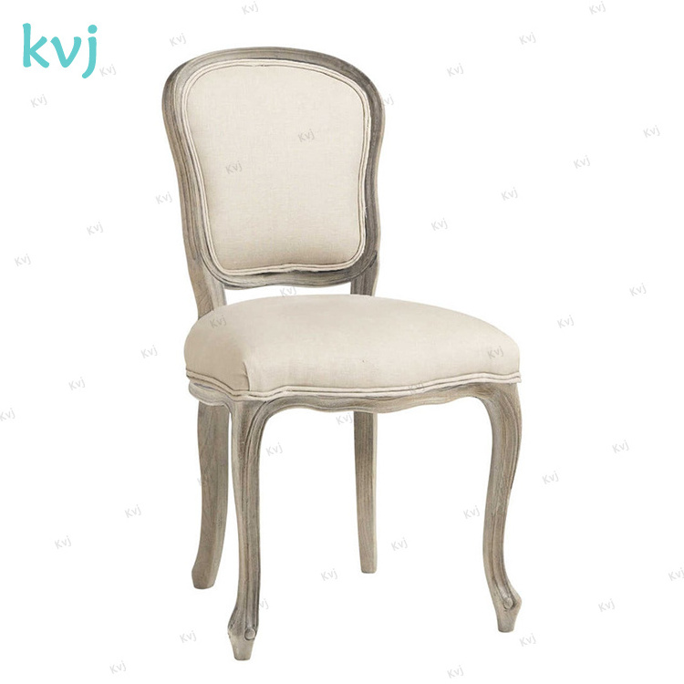 KVJ-4014 french vintage brown fabric carved wood dining louis chair