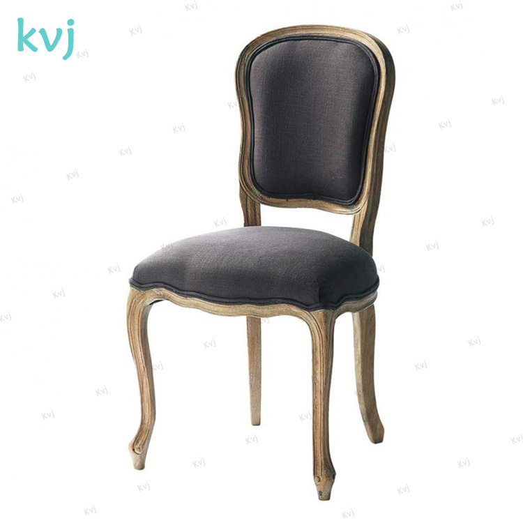 KVJ-4014 french vintage brown fabric carved wood dining louis chair