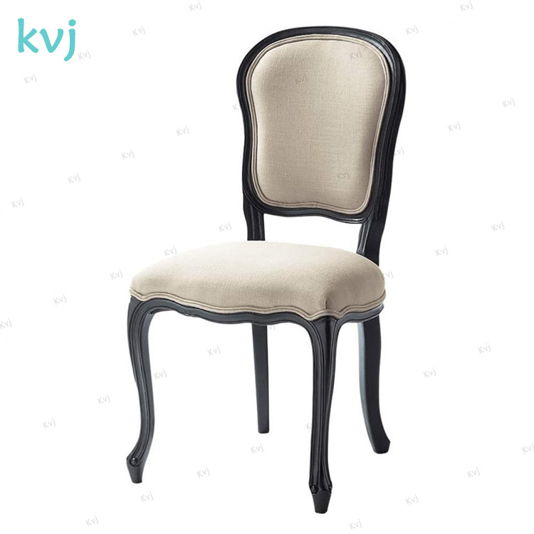 KVJ-4014 french vintage brown fabric carved wood dining louis chair