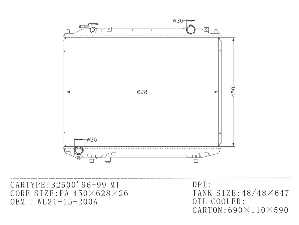 Coolant Radiator  WL21-15-200B/ WL21-15-200A/XM348005AB/ XM348005AA For Nissan B2500