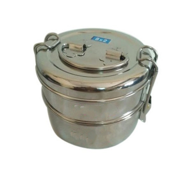 New Latest 2024 Stainless Steel Tiffin Food Not leaking Round 2 Tier Tiffin Lunch Box For Kids And Adults