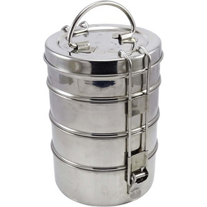 2024 Stainless steel round shaped 4 tier tiffin box Lunch Box from Indian seller with best price and great quality