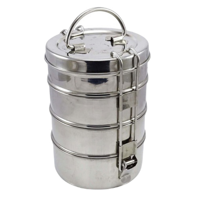 Lunch Box-Stainless Steel Round Shape Lunch Box with lock and small handle