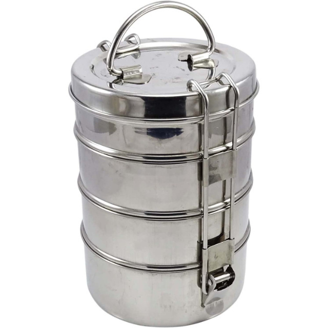 Stainless steel round shaped 4 tier tiffin box Lunch Box from Indian seller with best price and great quality