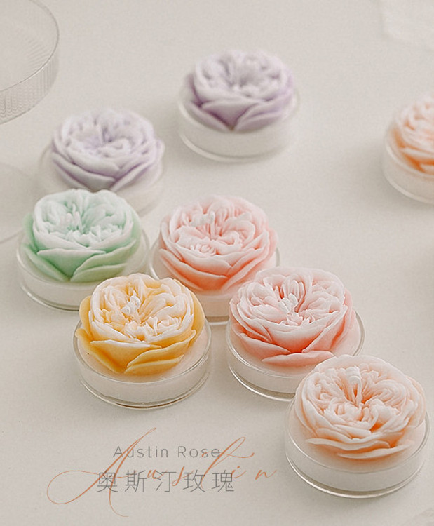 Wholesale Cute Austin Rose Flower Shaped Scented Aromatherapy Candles Bougie with Jars for Romantic Decoration Wedding Birthdays