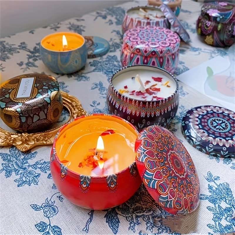 Wholesale Tin Candle Gift Set Aroma Spa Tin Jar Soy Wax Aromatherapy Scented Travel Candle 4 Pack with Dried Flower for Decora