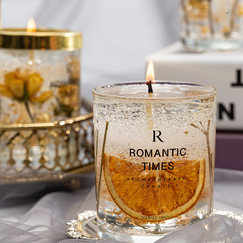 Luxury Clear Transparent Gel Wax Candles Dried Flower Jelly Scented Candles In Glass Jar for Wedding Birthday