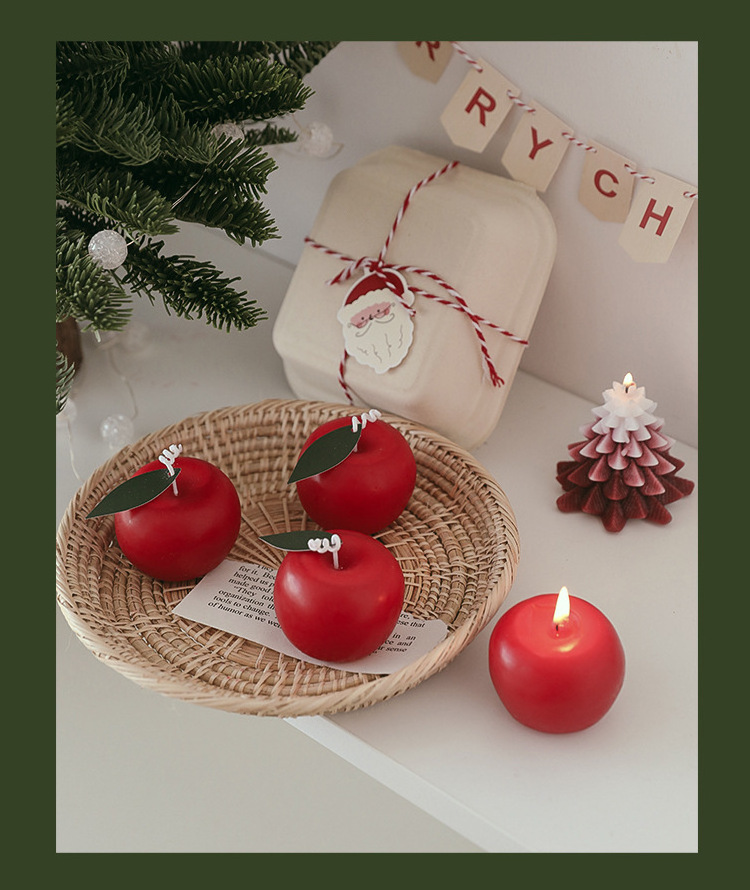 Christmas Apple Candle Cute Fruit Shaped Food Scented Candles for Christmas Gift Valentine Home Decor