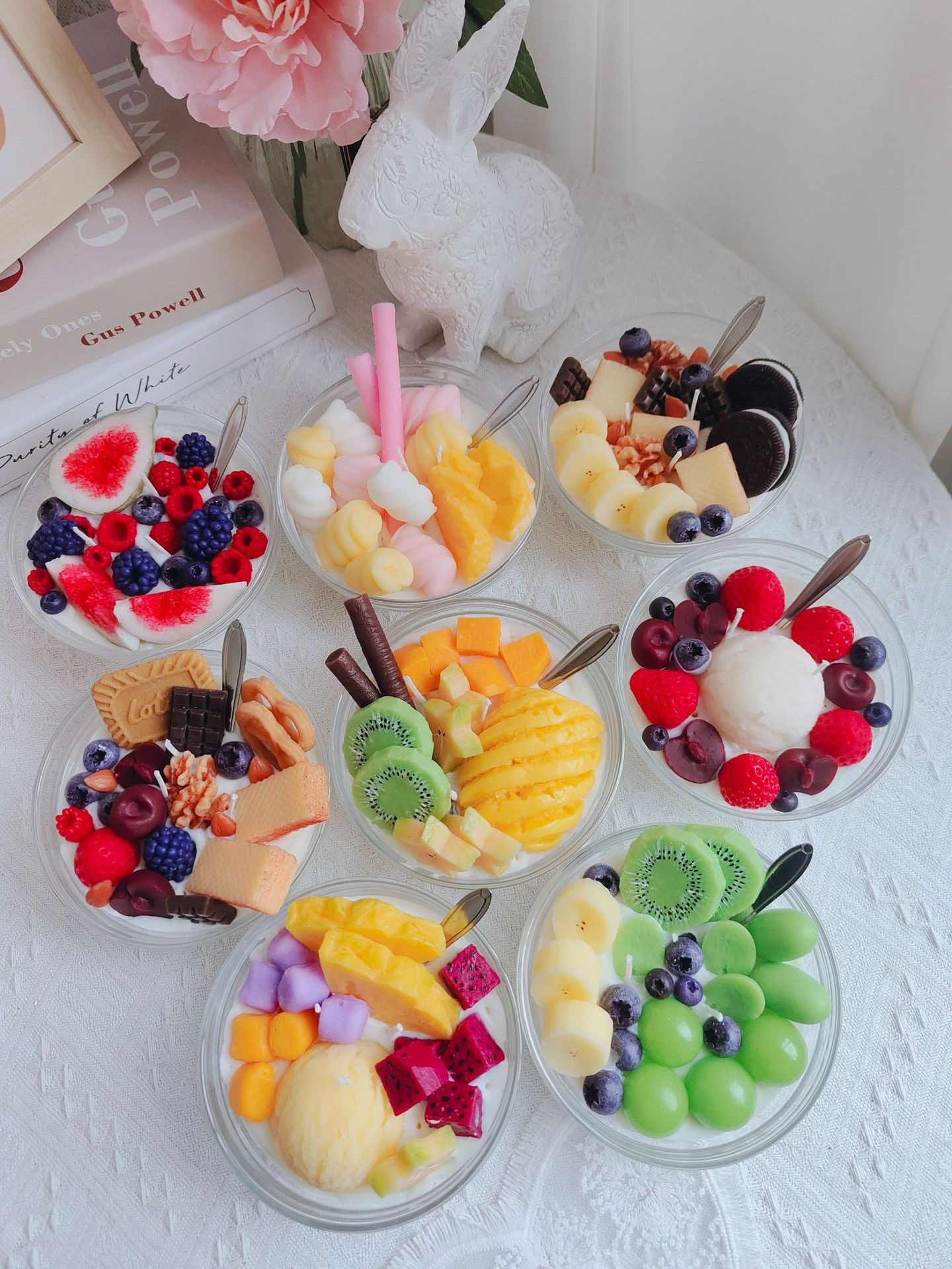 Luxury Fruit Ice Cream Cake Cereal Bowl Food Scented Soy Wax Candles 3  Wick Aromatherapy Candles with Private Label Home Decor