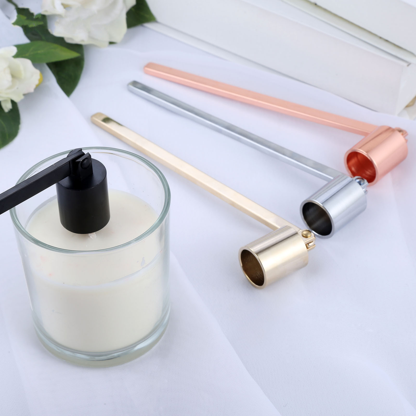 Wholesale candle accessories black gold silver wick trimmer dipper snuffer candle extinguisher kit with logo