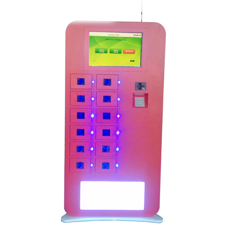 Airport bus station restaurant acredit card banknote coin operated smart cell phone mobile charging Kiosk