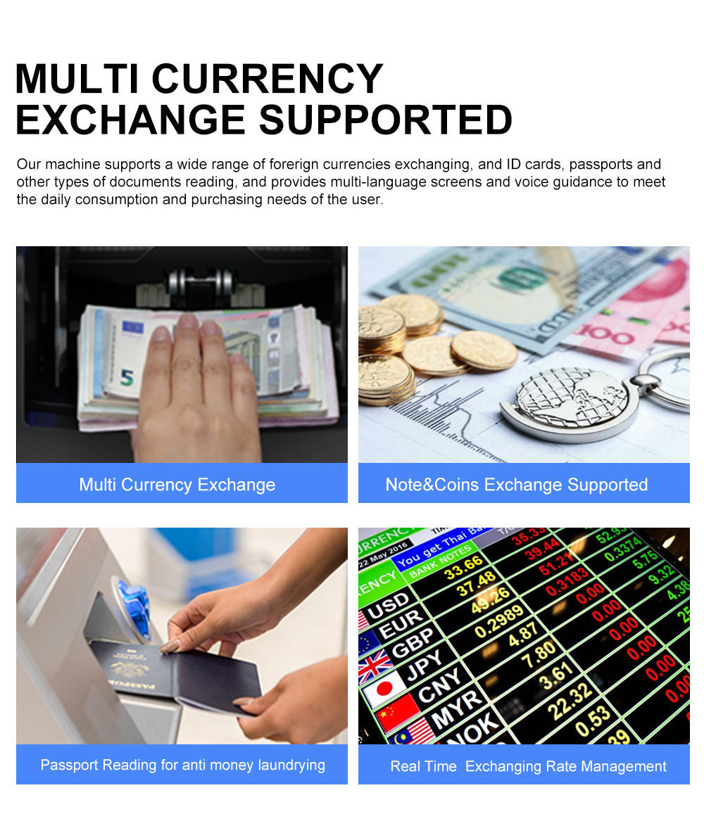 Automatic Foreign Currency Exchange Machine Converter Cash Machine Receiving Multiple Currencies