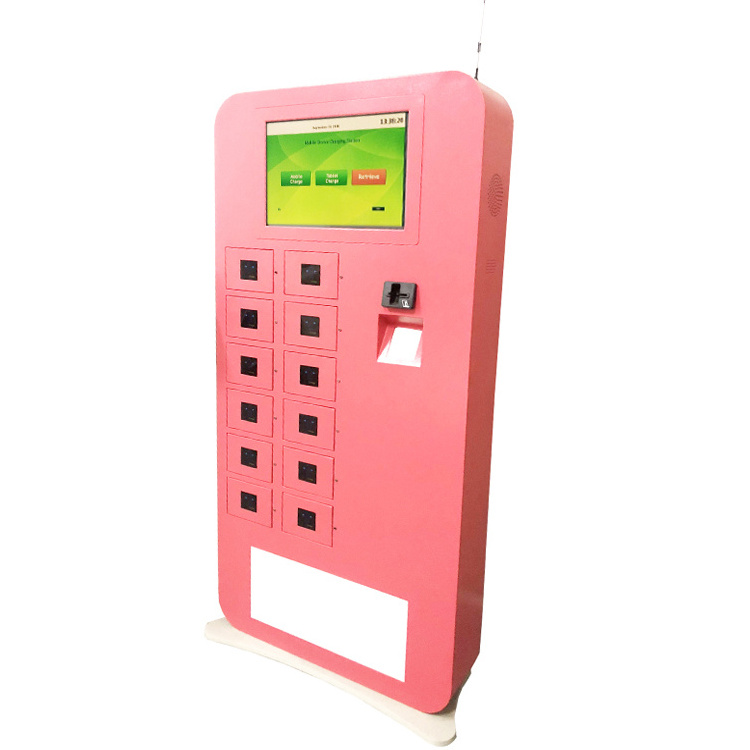 Airport bus station restaurant acredit card banknote coin operated smart cell phone mobile charging Kiosk