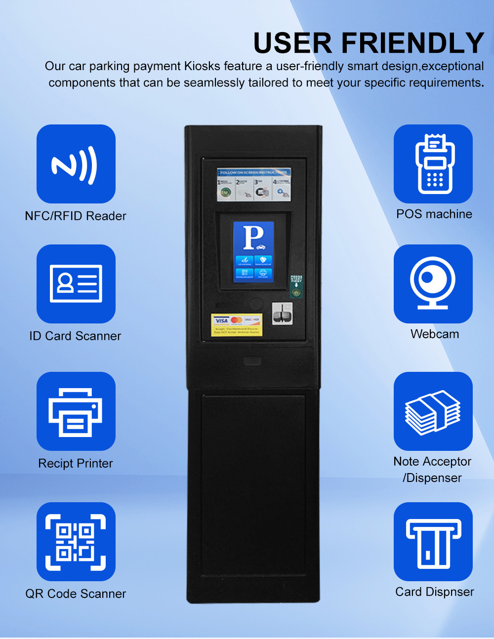 Realpark SDK Outdoor Self Service Parking Washing Machine Payment System Kiosk With Voucher Printer Ticket Machines