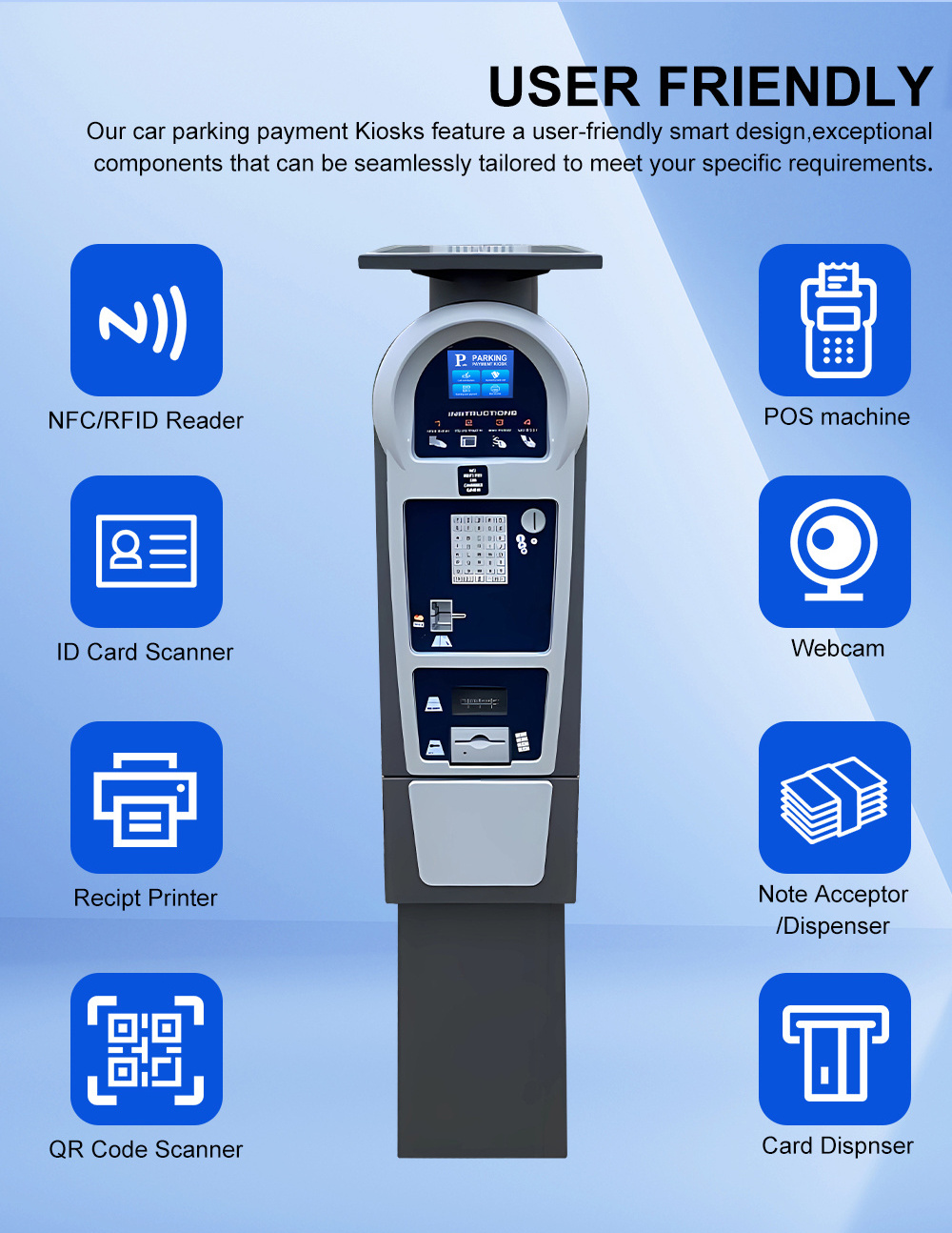 Outdoor Parking Payment Kiosk Solar Powered Parking Payment Kiosk with Cash and Card or Mobile Payment Way Atm Machine