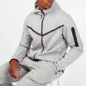 Custom men fit comfortable soft pocket sportswear tech fleece full zip up hoodie