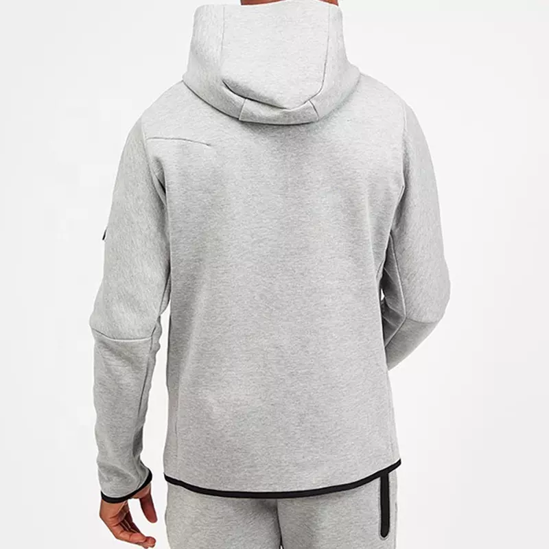 Custom men fit comfortable soft pocket sportswear tech fleece full zip up hoodie