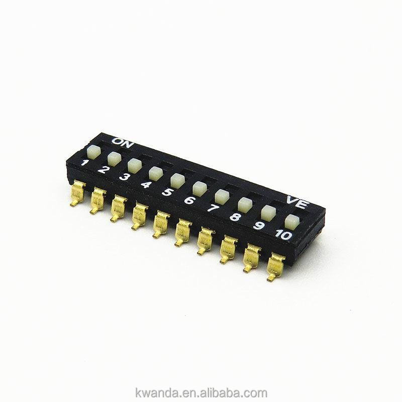 20 pin 10 position slide dip switch 2.54 pitch Au plated  0.7 knob 1~10 bit digital dip switch