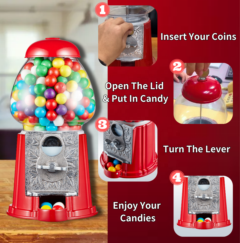 Kwang Hsieh 9 Inch Red Mini Candy Dispenser Gumball Machine For Sale