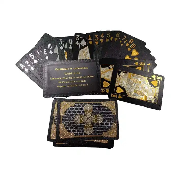 Cool new design skull printed gold foil playing cards customized entertainment game deck waterproof plastic black poker